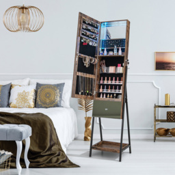 Costway Rustic Brown LED Full Length Mirror Jewellery Armoire - Size: 134 x 47cm - Wilko - thumbnail 3