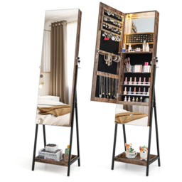 Costway Rustic Brown LED Full Length Mirror Jewellery Armoire - Size: 134 x 47cm - Wilko - thumbnail 4