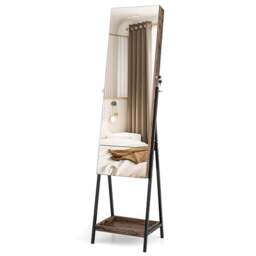 Costway Rustic Brown LED Full Length Mirror Jewellery Armoire - Size: 134 x 47cm - Wilko