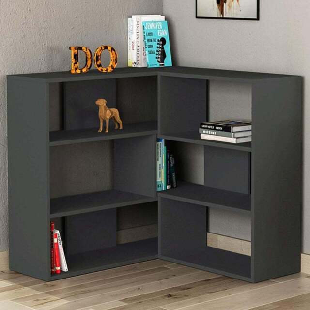 Decortie Molly 6 Shelf Anthracite Modern Interlock Corner Bookcase - Black - Wilko - image 1