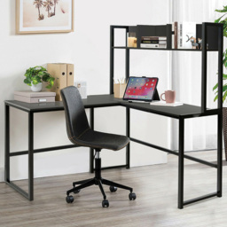 Costway 3 Shelf L Shaped Corner Computer Desk Black - Size: 139 x 60 x 23cm - Wilko