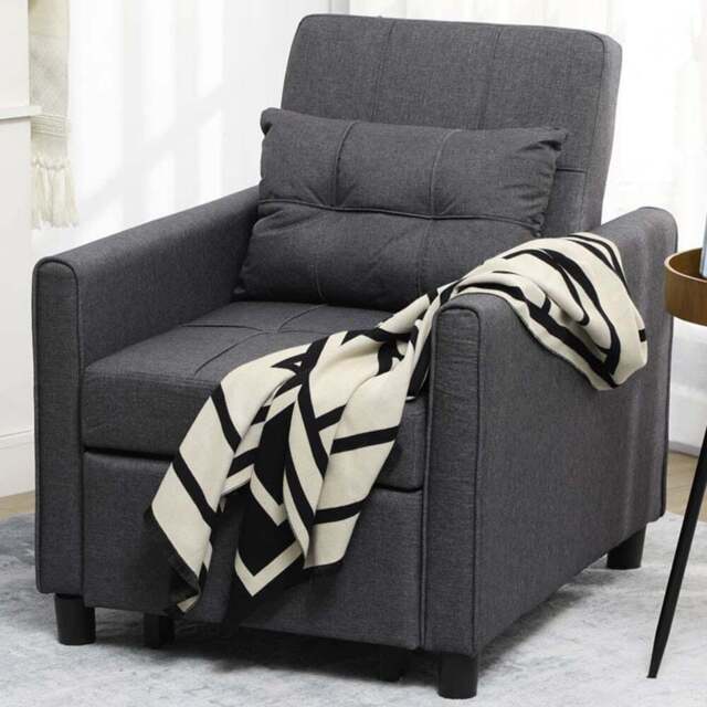 Portland Single Seater Grey Linen Pull Out Sofa Bed - Wilko - image 1