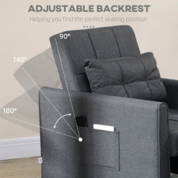 Portland Single Seater Grey Linen Pull Out Sofa Bed - Wilko - thumbnail 5