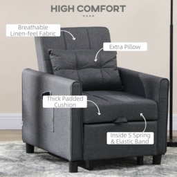 Portland Single Seater Grey Linen Pull Out Sofa Bed - Wilko - thumbnail 4