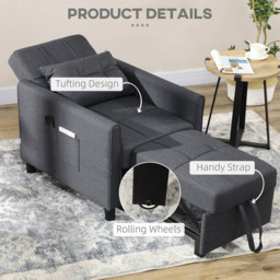 Portland Single Seater Grey Linen Pull Out Sofa Bed - Wilko - thumbnail 7