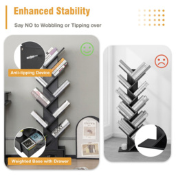 Costway Single Drawer 8 Shelf Black Tree Bookshelf - Size: 84 x 27 x 20cm - Wilko - thumbnail 6