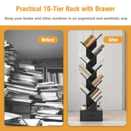 Costway Single Drawer 8 Shelf Black Tree Bookshelf - Size: 84 x 27 x 20cm - Wilko - thumbnail 7
