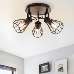 Cosylyte Kandan Matt Black 3 Light Wire Shade Spotlight - Size: 29.5 x 28.5 x 17.5cm - Brown - Wilko - thumbnail 3