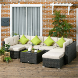 Outsunny 7 Seater Cream Rattan Corner Lounge Set - Brown - Wilko - thumbnail 1