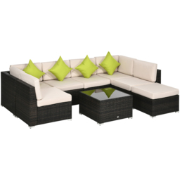 Outsunny 7 Seater Cream Rattan Corner Lounge Set - Brown - Wilko - thumbnail 3