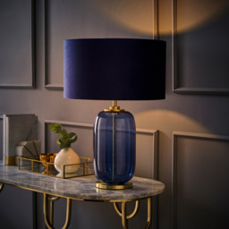 ValueLights Leigh Reni Navy Blue Velvet Shade Navy Blue Glass LED Table Lamp - Size: 52.5 x 45 x 45cm - Wilko - thumbnail 7