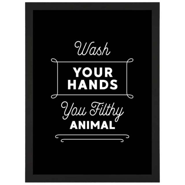 Artery8 Wash Your Hands Funny Toilet Sign Framed Wall Art Print 21 x 29.7cm - Size: 32.3 x 23.4 x 1.5cm - Black - Wilko - image 1