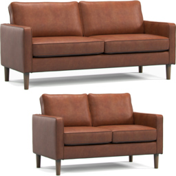 Bexhill 5 Seater Tan Faux Leather Sofa Suite - Brown - Wilko - thumbnail 3