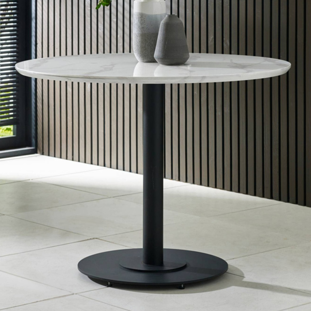 Julian Bowen Luca 4 Seater Marble-Effect Round Dining Table White - White and Black - Wilko - image 1