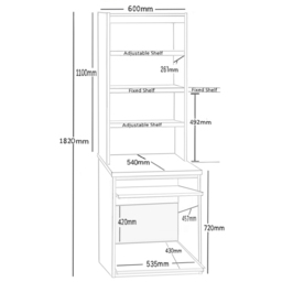 R White Cabinets 4 Shelf Printer Desk Stand with Hutch Grey - Size: 182.8 x 60 x 54cm - Wilko - thumbnail 5