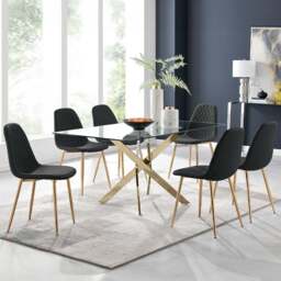 Furniturebox Tavolo Solara 6 Seater Dining Set Black and Gold - Wilko - thumbnail 1