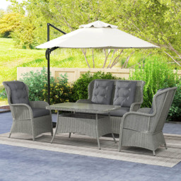 Outsunny 4 Seater Light Grey Wicker Rattan Sectional Garden Patio Sofa Set - Wilko - thumbnail 1