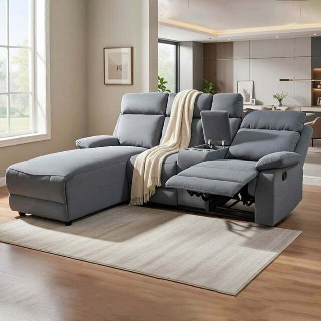 DS Living Sorento 3 Seater Grey Fabric Right Hand Chaise Corner Recliner Sofa - Wilko - image 1