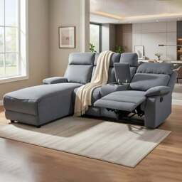 DS Living Sorento 3 Seater Grey Fabric Right Hand Chaise Corner Recliner Sofa - Wilko - thumbnail 1
