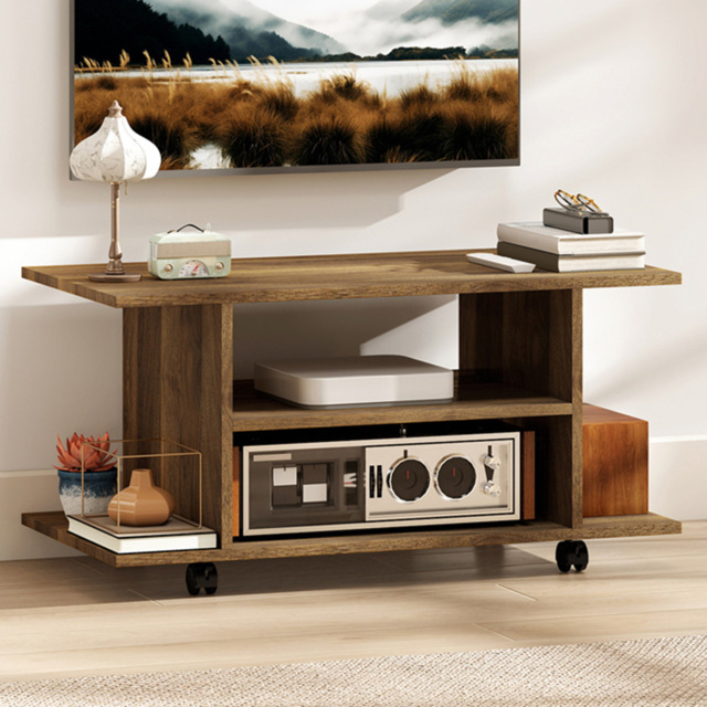 Portland 4 Shelf Walnut Mobile Modern Multifunctional TV Unit - Size: 40 x 40 x 80cm - Wilko - image 1