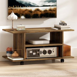 Portland 4 Shelf Walnut Mobile Modern Multifunctional TV Unit - Size: 40 x 40 x 80cm - Wilko - thumbnail 1