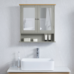 Bath Vida Priano Grey 2 Door Mirror Bathroom Cabinet - Size: 58 x 56 x 13cm - Wilko - thumbnail 4