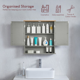 Bath Vida Priano Grey 2 Door Mirror Bathroom Cabinet - Size: 58 x 56 x 13cm - Wilko - thumbnail 7