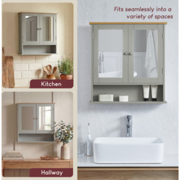 Bath Vida Priano Grey 2 Door Mirror Bathroom Cabinet - Size: 58 x 56 x 13cm - Wilko - thumbnail 6