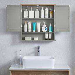 Bath Vida Priano Grey 2 Door Mirror Bathroom Cabinet - Size: 58 x 56 x 13cm - Wilko - thumbnail 5