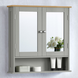 BATH VIDA Priano Grey 2 Door Mirror Bathroom Cabinet - Size: 58 x 56 x 13cm - Wilko