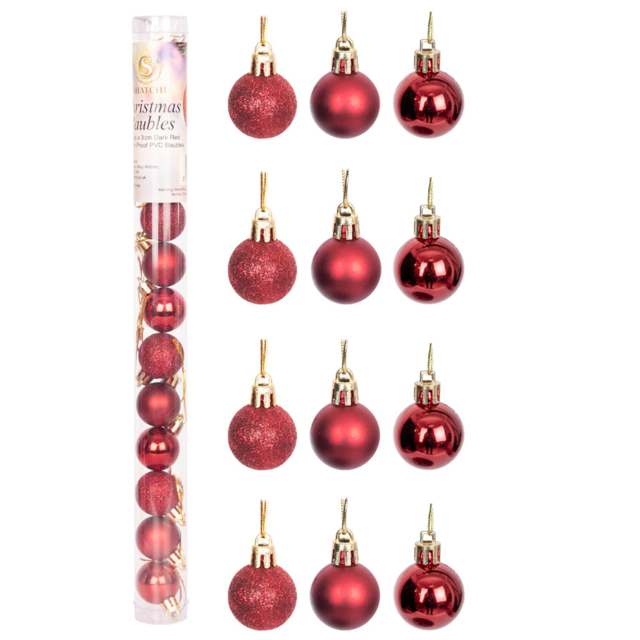 Shatchi 3cm Dark Red Luxury Bauble 12 Pack - Wilko - image 1