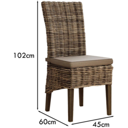 FWStyle Maya Set of 2 Grey Wash Kubu Rattan Solid Pine Handmade Dining Chairs - Size: 102 x 60 x 60cm - Brown - Wilko - thumbnail 7