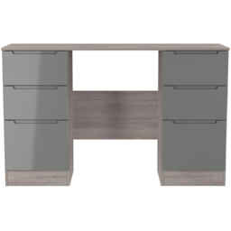 Crowndale Milan 6 Drawer Grey Gloss and Grey Oak Kneehole Desk Ready Assembled - Size: 80 x 125 x 39cm - Grey Gloss & Grey Oak - Wilko - thumbnail 3