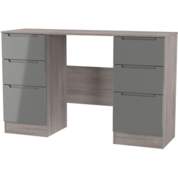 Crowndale Milan 6 Drawer Grey Gloss and Grey Oak Kneehole Desk Ready Assembled - Size: 80 x 125 x 39cm - Grey Gloss & Grey Oak - Wilko - thumbnail 5