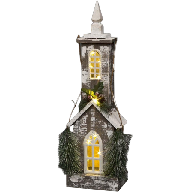 Shatchi Wooden House LED Christmas Decoration with Berries and Pines - Size: 52 x 25 x 10cm - Cream - Wilko - image 1