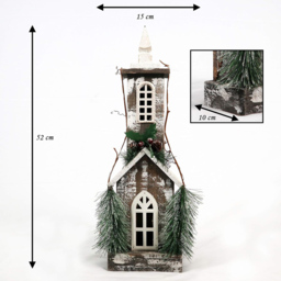 Shatchi Wooden House LED Christmas Decoration with Berries and Pines - Size: 52 x 25 x 10cm - Cream - Wilko - thumbnail 5