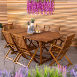Charles Bentley Acacia 6 Seat Oval Extendable Dining Set - Size: 6 Seater - Cream - Wilko - thumbnail 1