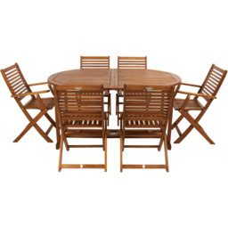 Charles Bentley Acacia 6 Seat Oval Extendable Dining Set - Size: 6 Seater - Cream - Wilko - thumbnail 3