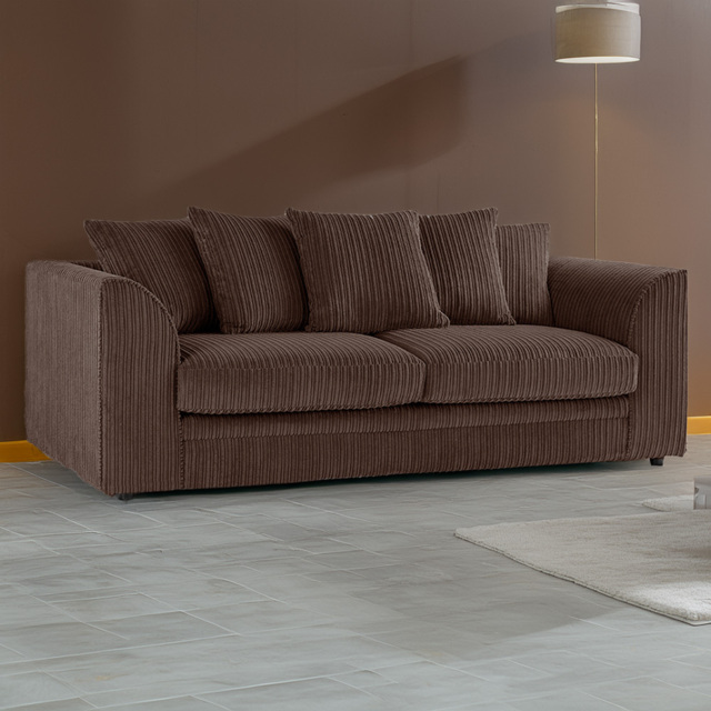 Portland Luxor 3 Seater Chocolate Jumbo Cord Sofa with Scatter Back - Brown - Wilko - image 1