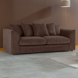 Portland Luxor 3 Seater Chocolate Jumbo Cord Sofa with Scatter Back - Brown - Wilko
