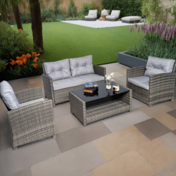 RayGar Vinci 4 Seater Rattan Garden Lounge Set - Grey - Wilko - thumbnail 1