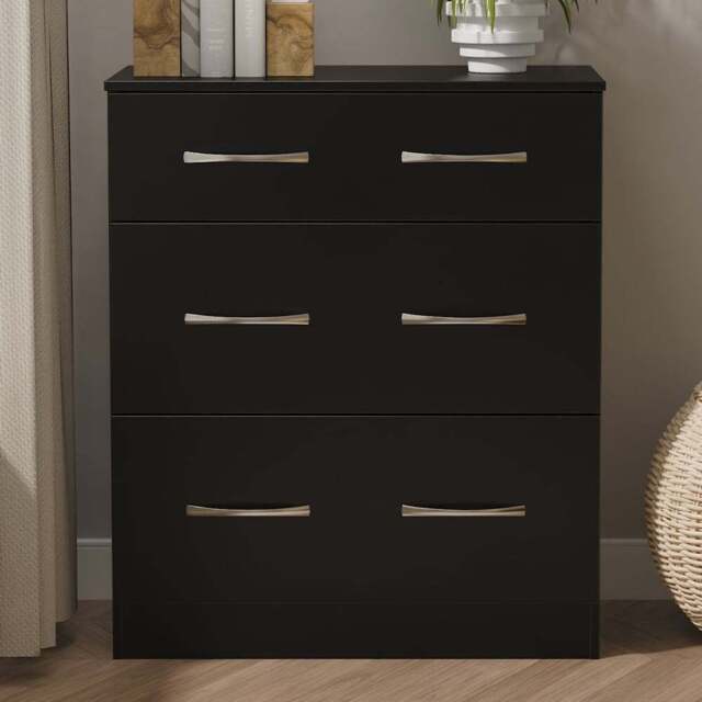 Crowndale Avon 3 Drawer Matt Black Deep Chest of Drawers Ready Assembled - Black Matt - Wilko - image 1