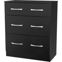 Crowndale Avon 3 Drawer Matt Black Deep Chest of Drawers Ready Assembled - Black Matt - Wilko - thumbnail 5