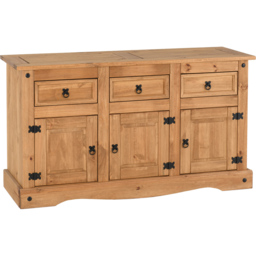 Seconique Corona 3 Door 3 Drawer Distressed Waxed Pine Sideboard - Size: 48 x 144 x 81cm - Brown - Wilko - thumbnail 3