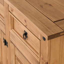 Seconique Corona 3 Door 3 Drawer Distressed Waxed Pine Sideboard - Size: 48 x 144 x 81cm - Brown - Wilko - thumbnail 6