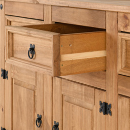 Seconique Corona 3 Door 3 Drawer Distressed Waxed Pine Sideboard - Size: 48 x 144 x 81cm - Brown - Wilko - thumbnail 7