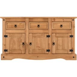 Seconique Corona 3 Door 3 Drawer Distressed Waxed Pine Sideboard - Size: 48 x 144 x 81cm - Brown - Wilko - thumbnail 4