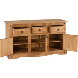 Seconique Corona 3 Door 3 Drawer Distressed Waxed Pine Sideboard - Size: 48 x 144 x 81cm - Brown - Wilko - thumbnail 5