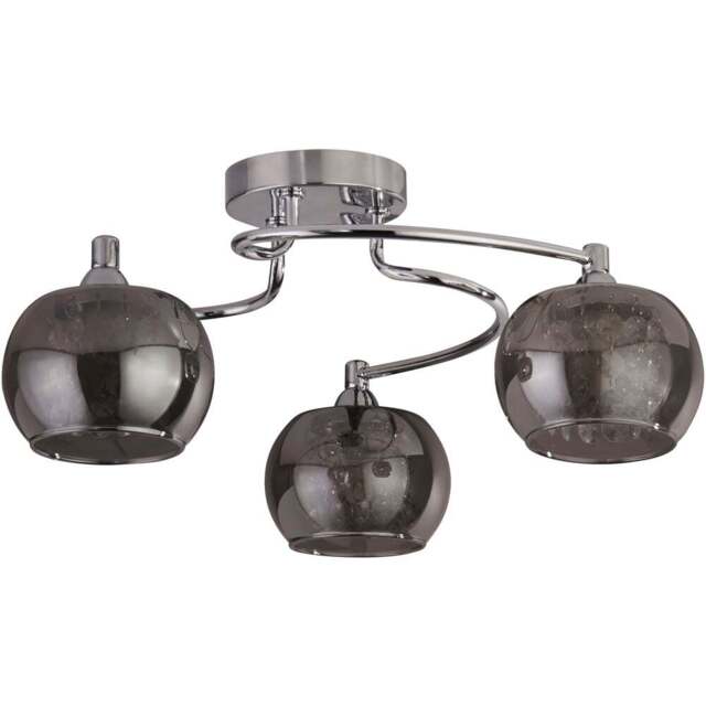 Lighting Collection 3 Light Chrome with Smoked Glass Shades Ceiling Light - Size: 18 x 40 x 40cm - Silver - Wilko - image 1