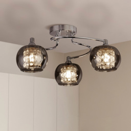 Lighting Collection 3 Light Chrome with Smoked Glass Shades Ceiling Light - Size: 18 x 40 x 40cm - Silver - Wilko - thumbnail 3